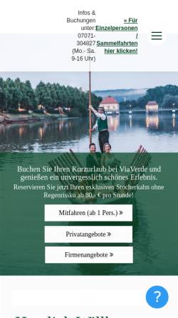 Vorschau der mobilen Webseite stocherkahn-viaverde.de, Stocherkahnfahrten auf dem Neckar