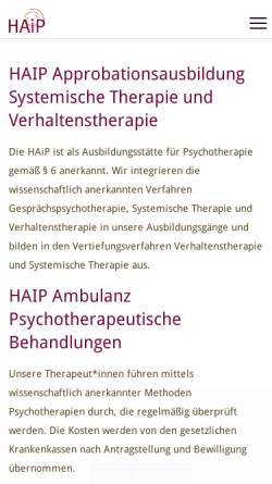 Vorschau der mobilen Webseite www.haip-ausbildung.de, Hessische Akademie für integrative Psychotherapie