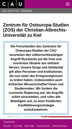 Vorschau der mobilen Webseite www.zos.uni-kiel.de, Zentrum für Osteuropa-Studien (ZOS) der Christian-Albrechts-Universität zu Kiel