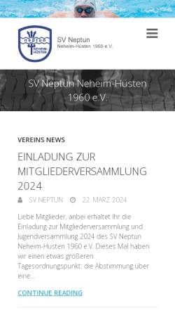 Vorschau der mobilen Webseite www.svneptun.org, Schwimmverein Neptun Neheim-Hüsten 1960 e.V.