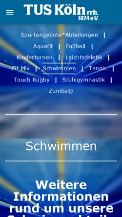 Vorschau der mobilen Webseite www.tuskoeln.de, Turn- und Sportverein 1874 Köln e.V. - Abteilung Schwimmen