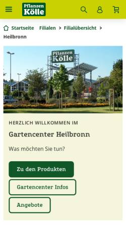 Vorschau der mobilen Webseite www.pflanzen-koelle.de, Pflanzen-Kölle Gartencenter GmbH & Co KG