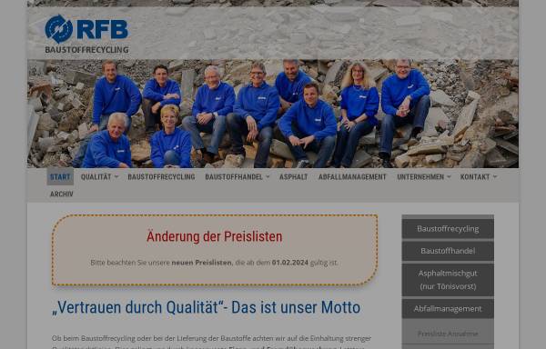 Vorschau von www.rfb-baustoffrecycling.de, RFB TÖNISVORST GmbH