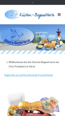 Vorschau der mobilen Webseite www.kuesten-baguetterie.de, Küsten-Baguetterie