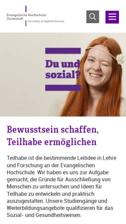 Vorschau der mobilen Webseite www.eh-darmstadt.de, Evangelische Hochschule Darmstadt (EHD)