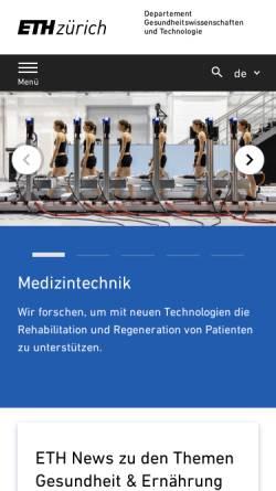 Vorschau der mobilen Webseite www.hest.ethz.ch, Departement Gesundheitswissenschaften und Technologie der ETH Zürich