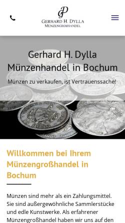 Vorschau der mobilen Webseite www.muenzen-dylla.de, Gerhard H. Dylla Münzengroßhandel