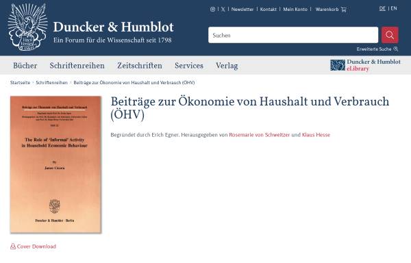 Beiträge zur Ökonomie von Haushalt und Verbrauch (ÖHV) bei der Duncker & Humblot Verlagsbuchhandlung