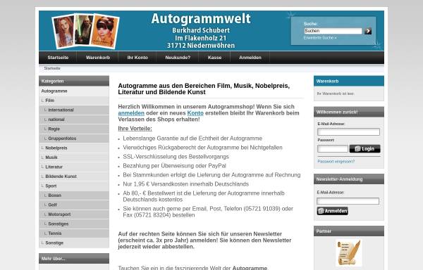 Vorschau von autogrammwelt.de, Autogrammwelt, Burkhard Schubert