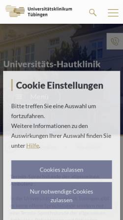 Vorschau der mobilen Webseite www.hautklinik-tuebingen.de, Universitäts-Hautklinik Tübingen