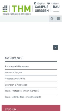 Vorschau der mobilen Webseite www.thm.de, Fachbereich Bauwesen der Technischen Hochschule Mittelhessen
