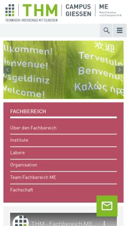 Vorschau der mobilen Webseite www.thm.de, Fachbereich Maschinenbau und Energietechnik der Technischen Hochschule Mittelhessen