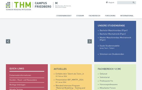 Vorschau von www.thm.de, Fachbereich Maschinenbau, Mechatronik, Materialtechnologie der Technischen Hochschule Mittelhessen