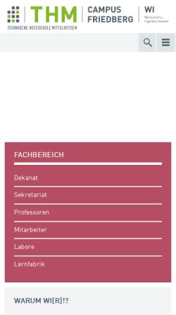 Vorschau der mobilen Webseite www.thm.de, Fachbereich Wirtschaftsingenieurwesen der Technischen Hochschule Mittelhessen