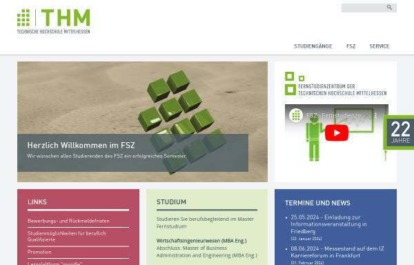 Vorschau von www.thm.de, Fernstudienzentrum der Technischen Hochschule Mittelhessen