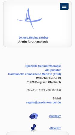 Vorschau der mobilen Webseite www.praxis-koerber.de, Praxis für Schmerztherapie Dr. Körber