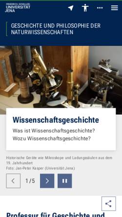Vorschau der mobilen Webseite www.ehh.uni-jena.de, Institut für Geschichte der Medizin, Naturwissenschaft und Technik