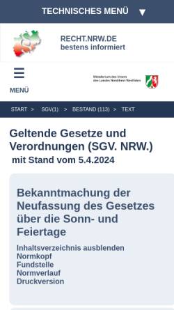 Vorschau der mobilen Webseite recht.nrw.de, Feiertagsgesetz NW [Nordrhein-Westfalen]