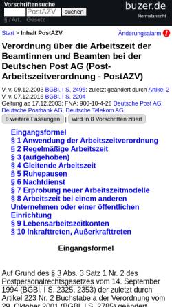 Vorschau der mobilen Webseite www.buzer.de, Post-Arbeitszeitverordnung 2003 (Post-AZV 2003)