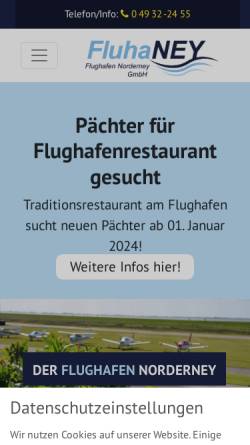 Vorschau der mobilen Webseite flughafen-norderney.de, Flugplatz Norderney - Flughafen Norderney GmbH