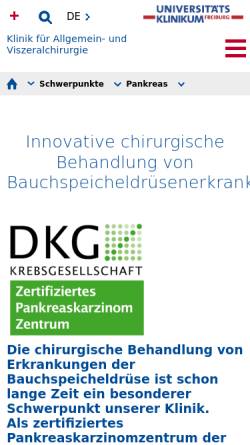 Vorschau der mobilen Webseite www.pankreas-karzinom-zentrum.de, Internationales Pankreaskarzinomzentrum Freiburg