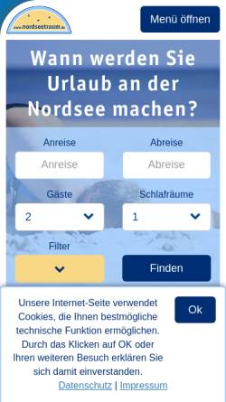 Vorschau der mobilen Webseite www.nordseetraum.de, Nordseetraum - Agentur für Internet, Marketing, Werbung Bernd Dunker
