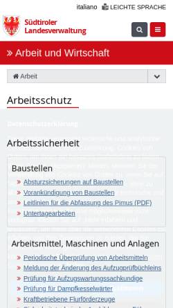 Vorschau der mobilen Webseite www.provinz.bz.it, Amt für Arbeitssicherheit - Autonome Provinz Bozen-Südtirol