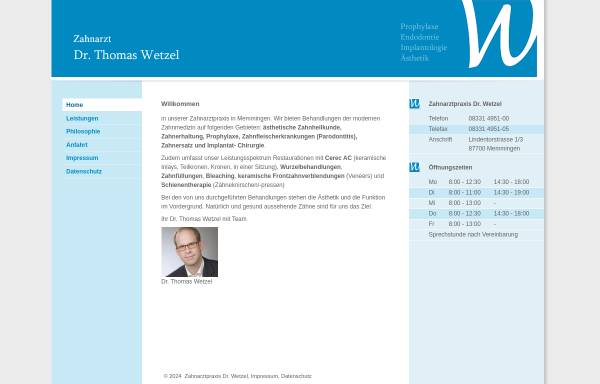 Vorschau von www.zahnarzt-wetzel.de, Zahnarztpraxis Dr. Wetzel