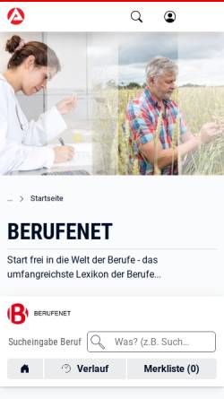 Vorschau der mobilen Webseite berufenet.arbeitsagentur.de, BERUFEnet