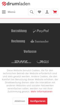Vorschau der mobilen Webseite www.drumladen.de, Drumladen, Inh. Rudi Ille