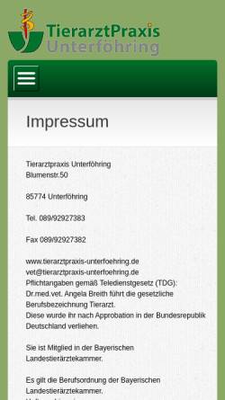Vorschau der mobilen Webseite tierarztpraxis-unterfoehring.de, Tierärztin Britta Leupold