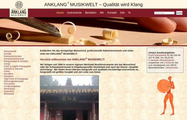 Vorschau von www.anklang-musikwelt.de, Anklang Musikwelt - Instrumentenbau