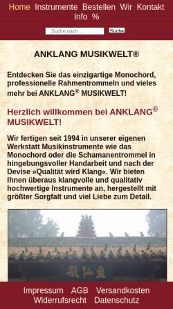 Vorschau der mobilen Webseite www.anklang-musikwelt.de, Anklang Musikwelt - Instrumentenbau