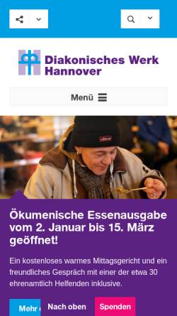 Vorschau der mobilen Webseite www.diakonisches-werk-hannover.de, Diakonisches Werk, Stadtverband Hannover e. V.