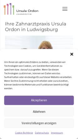Vorschau der mobilen Webseite www.zahnarztpraxis-ordon.de, Zahnarztpraxis Ursula Ordon