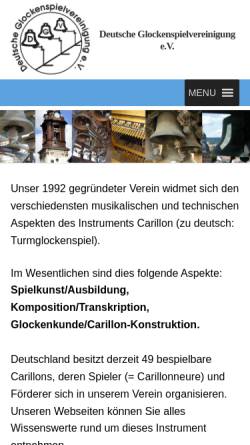 Vorschau der mobilen Webseite www.glockenspielvereinigung.de, Deutsche Glockenspielvereinigung e.V.