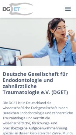 Vorschau der mobilen Webseite www.dget.de, Deutsche Gesellschaft für Endodontologie und zahnärztliche Traumatologie e.V. (DGET)