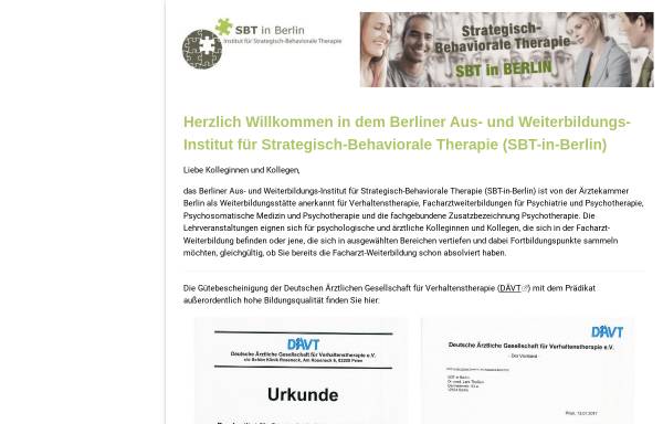 Vorschau von sbt-in-berlin.de, Institut für Strategisch-Behaviorale Therapie - SBT Nord