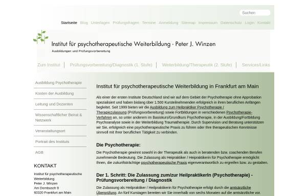 Vorschau von www.heilpraktikerschule-psychotherapie.de, Institut für psychotherapeutische Weiterbildung Peter J. Winzen