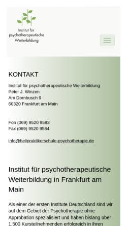 Vorschau der mobilen Webseite www.heilpraktikerschule-psychotherapie.de, Institut für psychotherapeutische Weiterbildung Peter J. Winzen