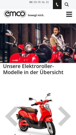 Vorschau der mobilen Webseite www.emco-e-scooter.com, emco electroroller GmbH 