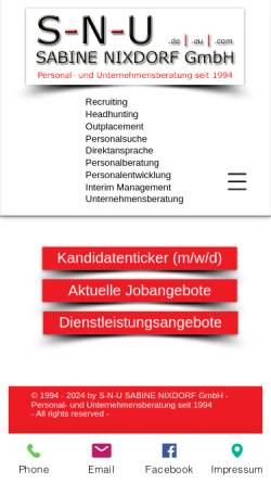Vorschau der mobilen Webseite www.s-n-u.de, Sabine Nixdorf GmbH