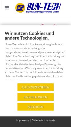 Vorschau der mobilen Webseite www.solariumhandel.de, SUN-TECH Bräunungsanlagenvertrieb GmbH