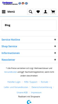 Vorschau der mobilen Webseite www.cardpaper.de, Cardpaper - Shop für Bonrollen