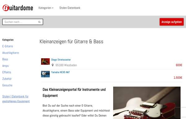Vorschau von www.guitardome.de, guitardome - Markt für Musiker-Kleinanzeigen