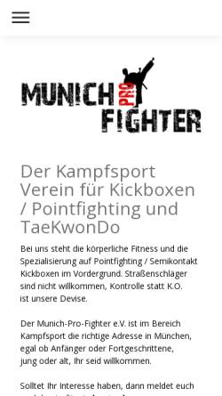 Vorschau der mobilen Webseite www.munich-pro-fighter.de, Munich-Pro-Fighter e.V.