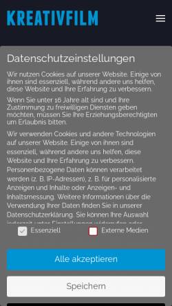 Vorschau der mobilen Webseite kreativfilm.tv, Kreativfilm GmbH
