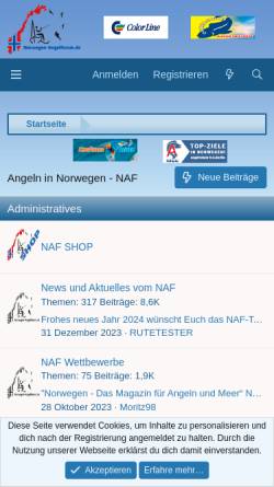 Vorschau der mobilen Webseite www.norwegen-angelforum.de, Norwegen-Angelforum - Informationsportal speziell für Norwegen Angelfreunde