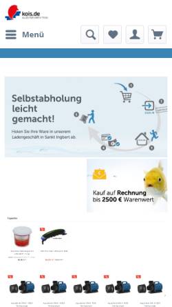 Vorschau der mobilen Webseite www.kois.de, Kois.de - Alles für den Koi und Gartenteich