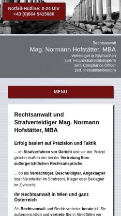 Vorschau der mobilen Webseite www.strafverteidiger-wien.at, Kanzlei Rechtsanwalt Mag. Normann Hofstätter